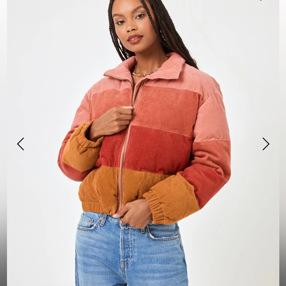 L*Space Pink and Brown Colorblock Puffer Jacket